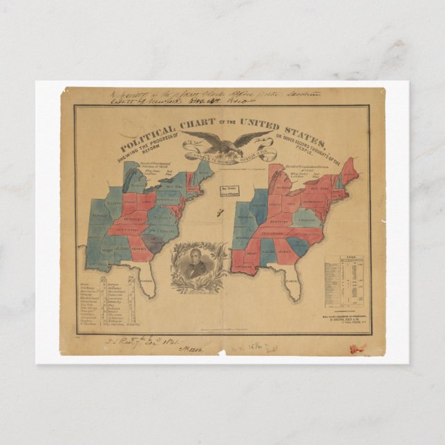 Political Chart of the United States (1840) Postcard (Front)