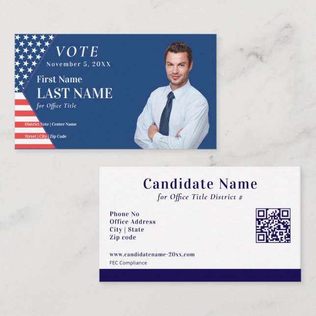 Political Custom Election Campaign Blue Candidate Business Card (Front/Back)
