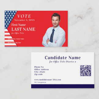 Political Custom Election Campaign Red Candidate Business Card