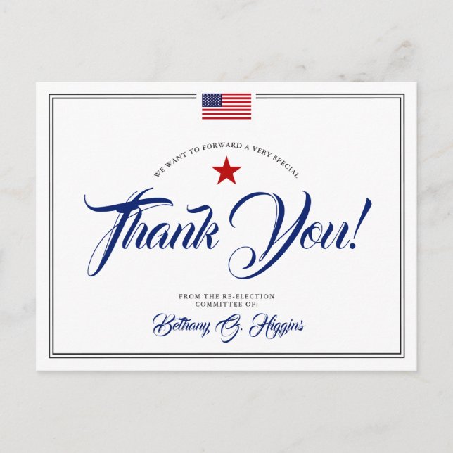 Political Donation | Patriotic Themed Thank You Postcard (Front)