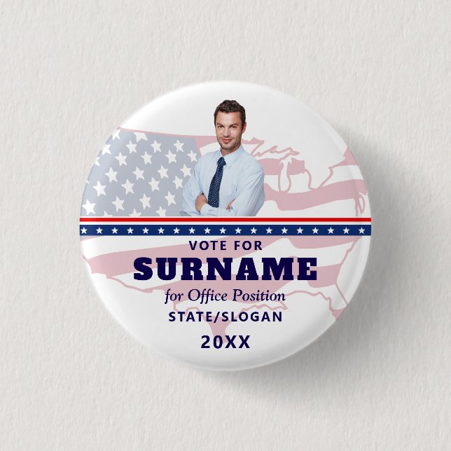 Political Election Blue Campaign Custom Candidate 3 Cm Round Badge (Front)