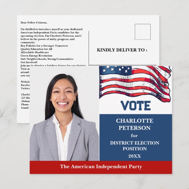 Political Election Campaign Candidate Introduction Postcard (Front/Back)