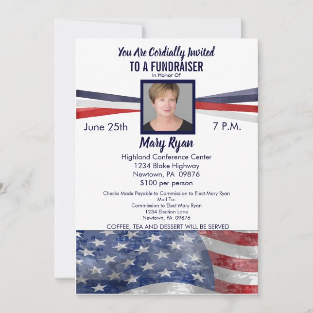 Political Fundraiser Invitation With Photo (Front)