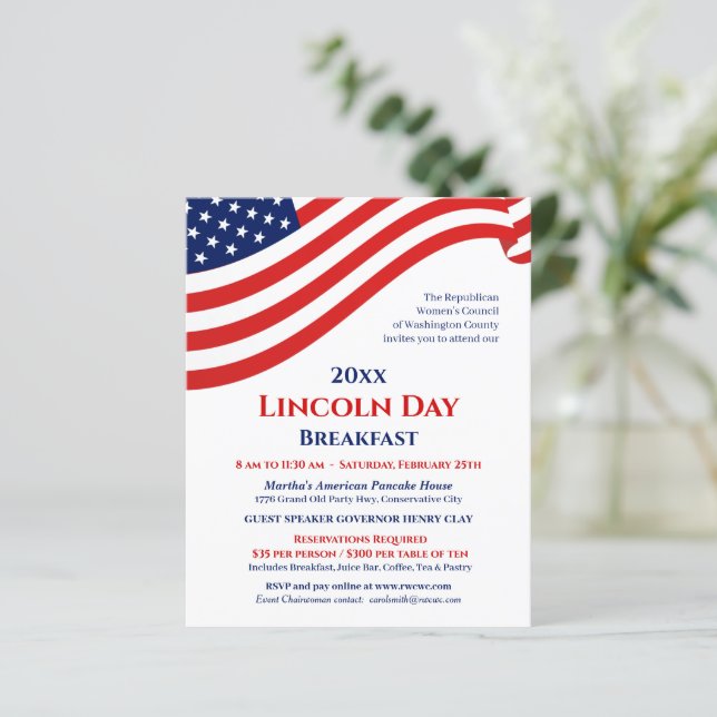 Political Fundraiser Lincoln Day Event Invitation (Standing Front)