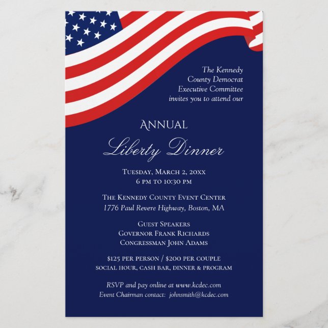 Political Fundraising American Flag Invitation (Front)