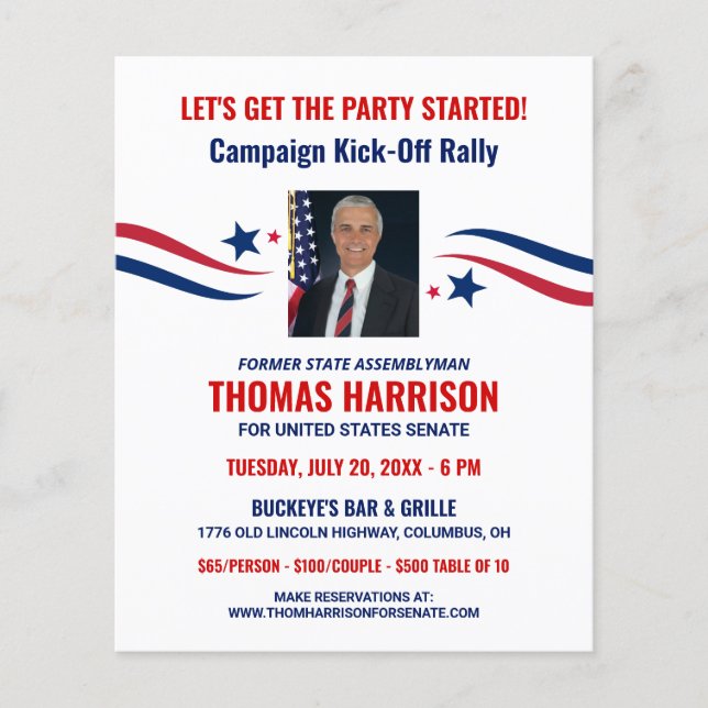 Political Fundraising Campaign Kickoff with Photo (Front)