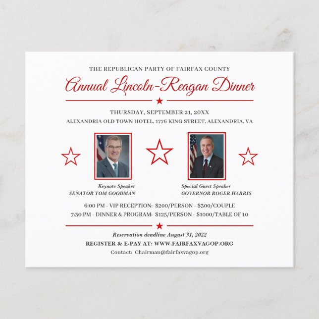 Political Fundraising Dinner Invitation 2 Photos (Front)