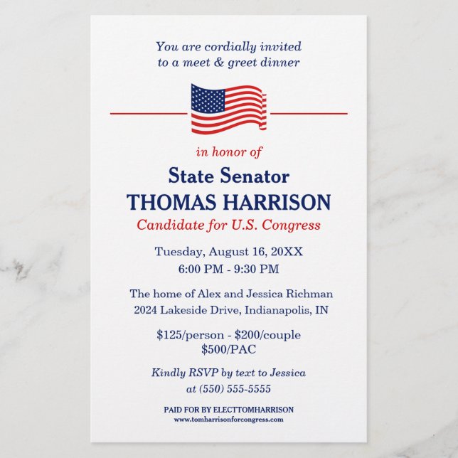 Political Fundraising Flyer with American Flag (Front)