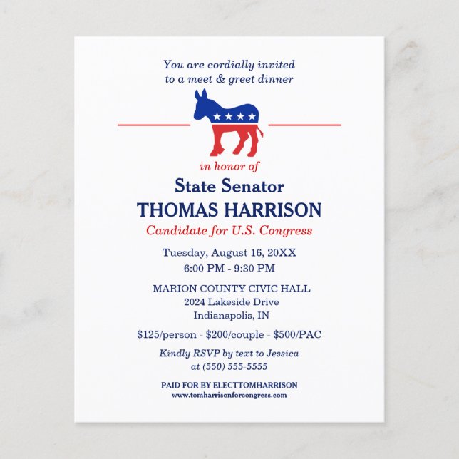 Political Fundraising Flyer with Democrat Donkey (Front)