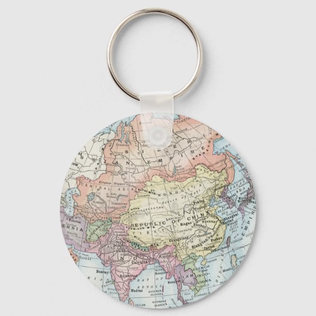 Political Map of Asia (1916) Key Ring (Front)