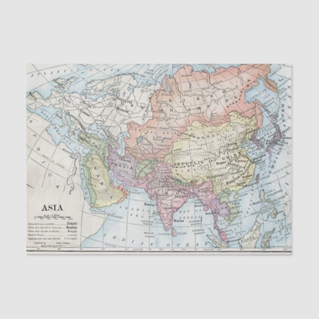 Political Map of Asia (1916) Tissue Paper (Front)