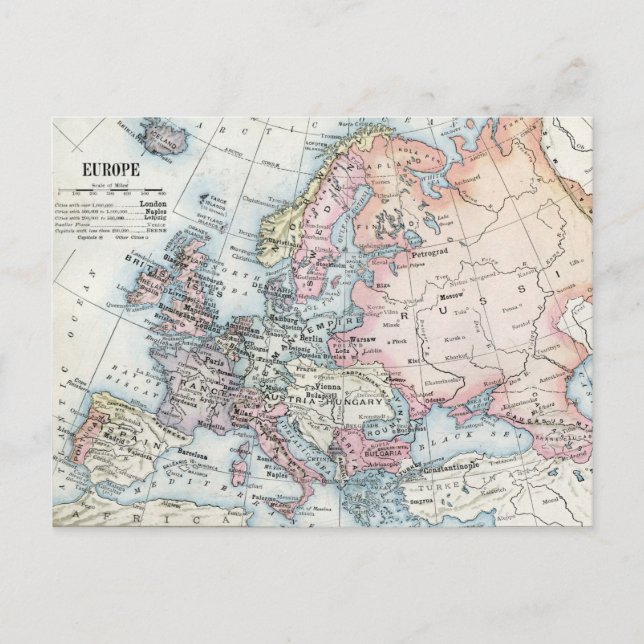 Political Map of Europe (1916) Postcard (Front)