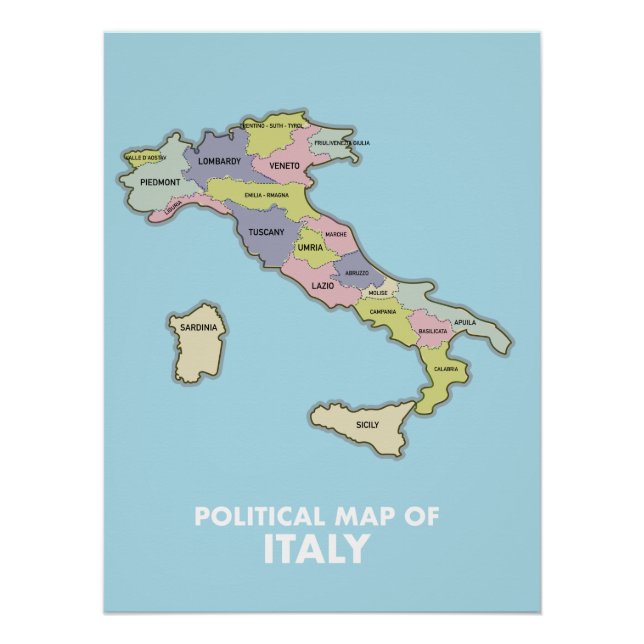 Political map of Italy  Poster (Front)