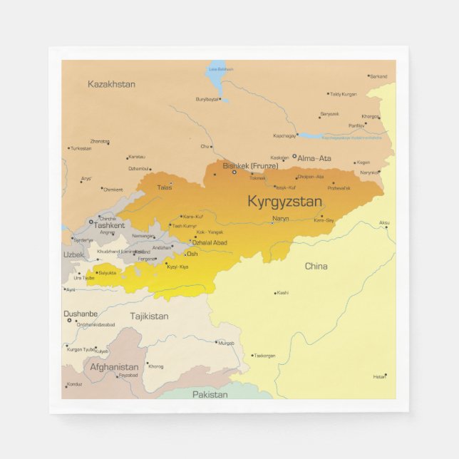 Political Map of Kyrgyzstan and Central Asia Napkin (Front)