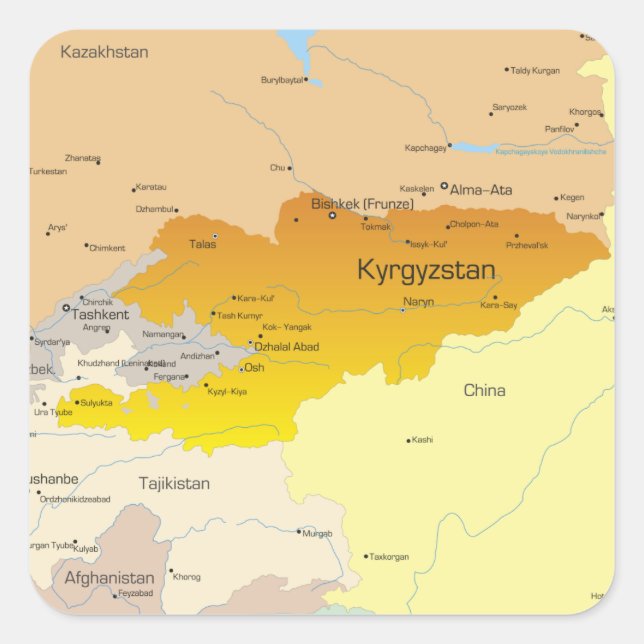 Political Map of Kyrgyzstan and Central Asia Square Sticker (Front)