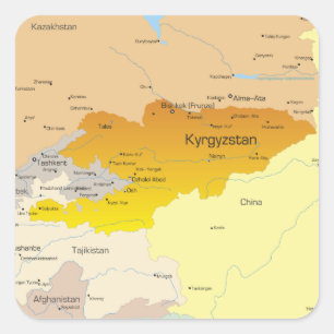 Political Map of Kyrgyzstan and Central Asia Square Sticker