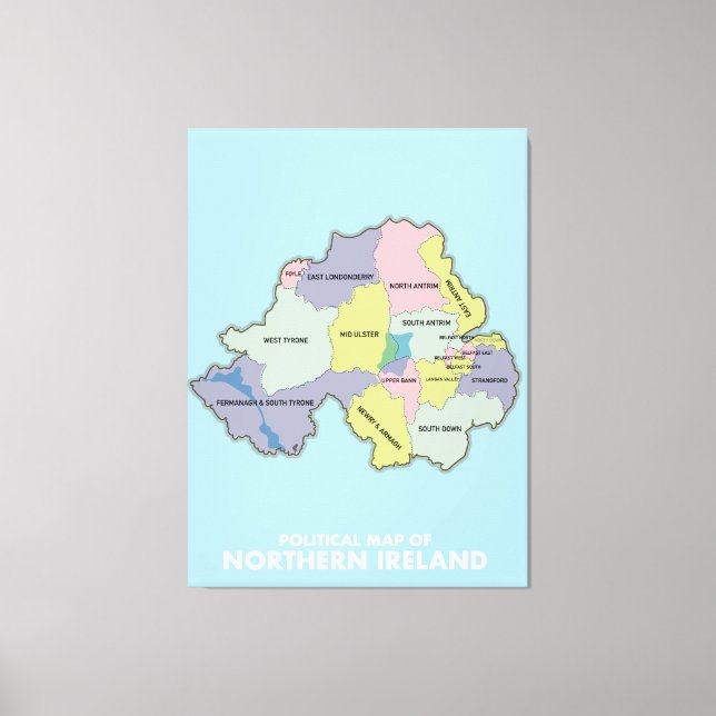 Political Map Of Northern Ireland. Canvas Print (Front)