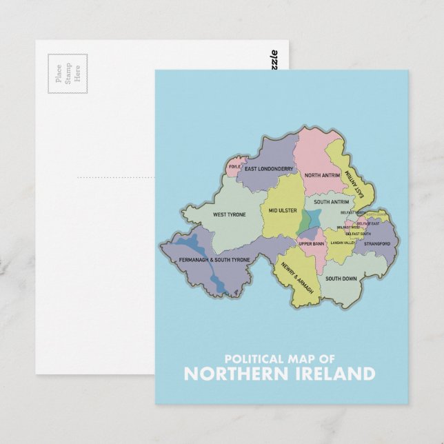 Political Map Of Northern Ireland. Postcard (Front/Back)