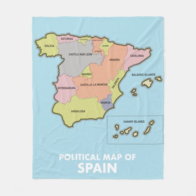Political map of Spain. Magnet Fleece Blanket (Front)