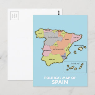 Political map of Spain. Postcard