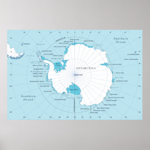 Political map of the continent of Antarctica. Poster