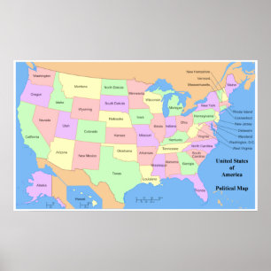 Political Map of the United States of America Poster