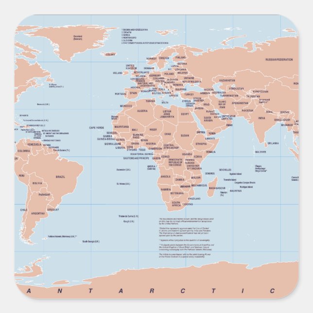 Political Map of the World Square Sticker (Front)