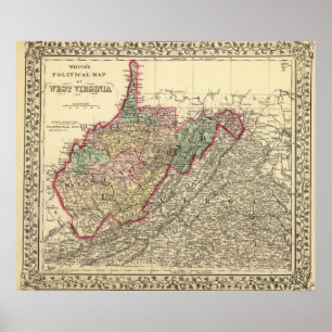 Political Map of West Virginia Poster