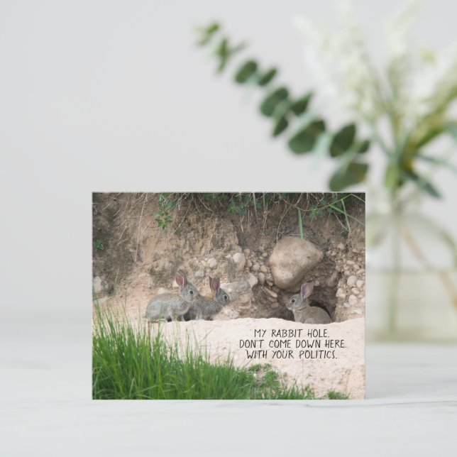 Political Rabbit Hole Bunny Photo Politics Humour Postcard (Standing Front)