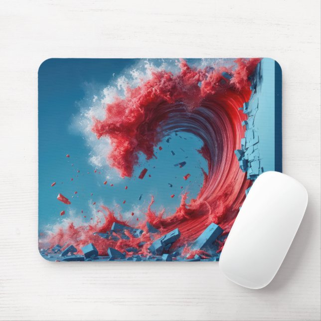 Political Red Wave Smashing a Blue Wall Mouse Mat (With Mouse)