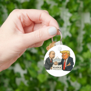 Political Satire: Putin and Trump Meeting in Alask Key Ring
