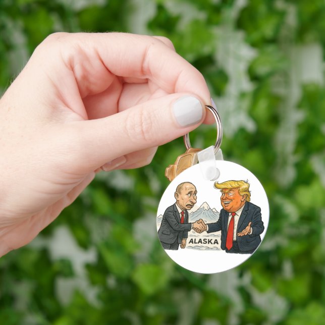 Political Satire: Putin and Trump Meeting in Alask Key Ring (Hand)
