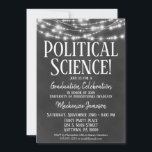 Political Science Graduation Party Invitation<br><div class="desc">A fun black and white chalkboard Political Science graduation party invitation with glowing lights at the top.</div>