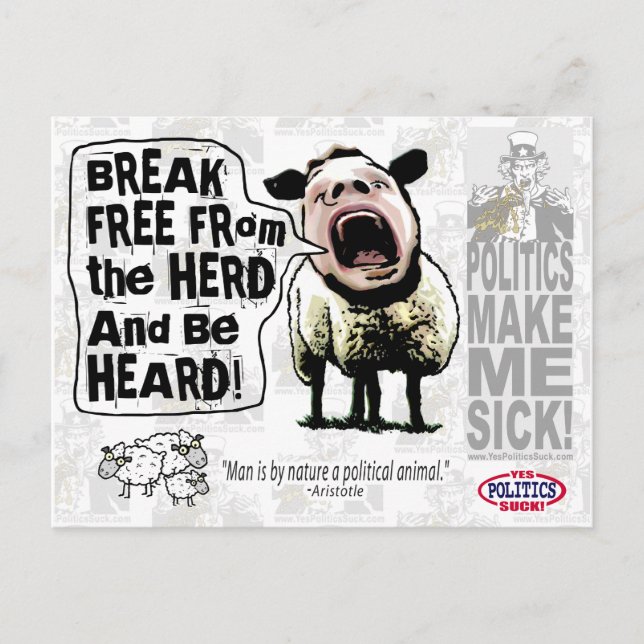 Political Sheep Sheople Sheeple Screams Postcard (Front)