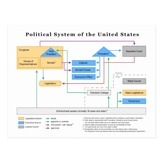 Political System of the United States Diagram Postcard