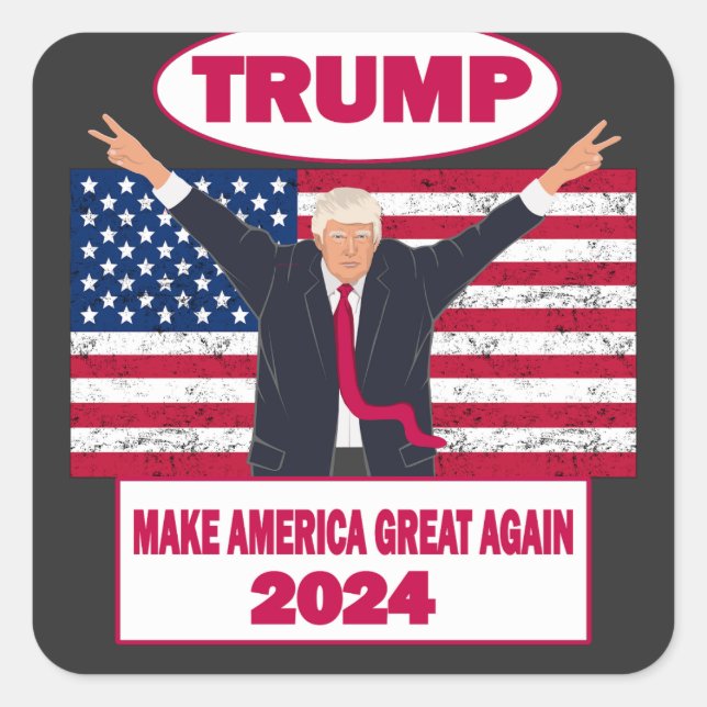 Political Trump 2024 American Flag Election Square Sticker (Front)