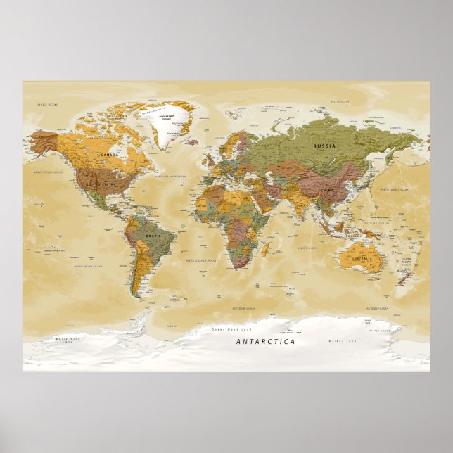 Political world map vintage style Miller  Poster (Front)