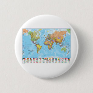 Political World Map with Flags 6 Cm Round Badge