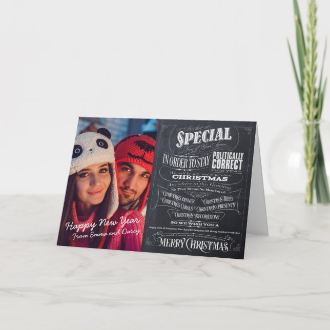 Politically Woke Incorrect Chalkboard Christmas Holiday Card (Front)