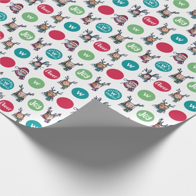 Polk Dot Animal Family Monogram Christmas Photos Wrapping Paper (Corner)