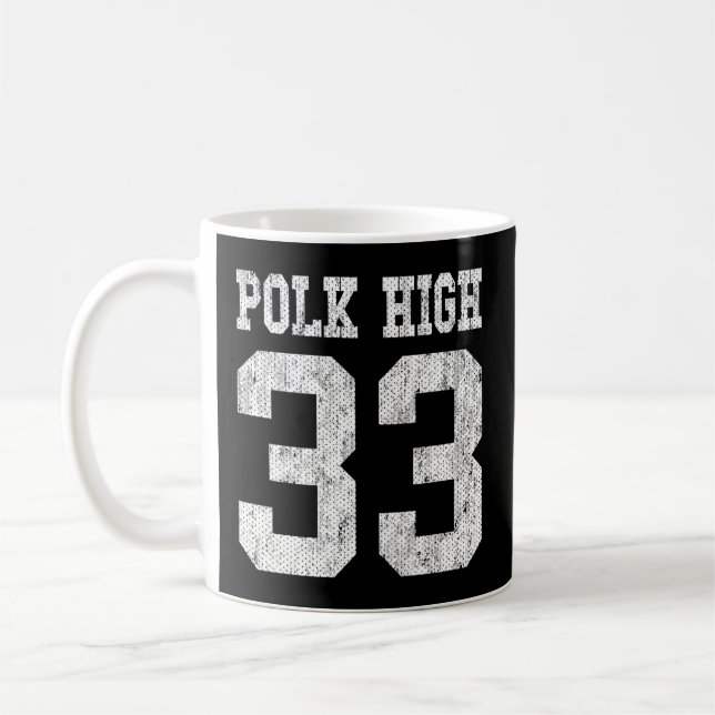 Polk High School Football Jersey 33 Aged Look Coffee Mug (Left)