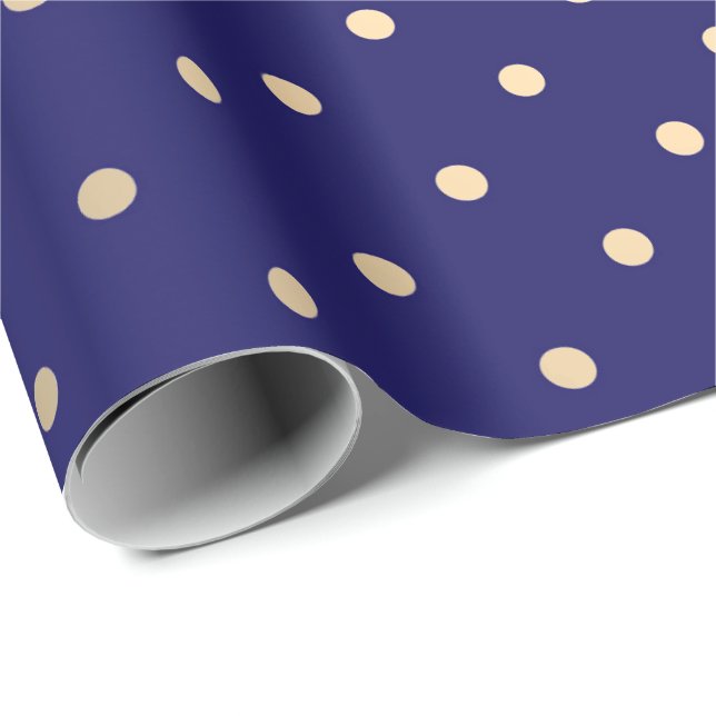 Polka Big Dots Blue Navy Foxier Gold Ivory Wrapping Paper (Roll Corner)