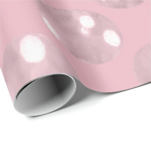 Polka Big Dots Pink Powder Blush Glitter Rose Wrapping Paper