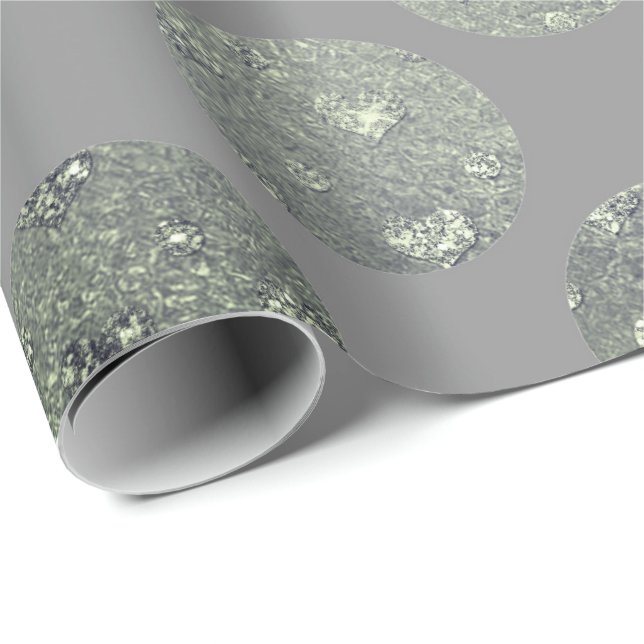 Polka Big Dots Teal Green Gray Metallic Graphite Wrapping Paper (Roll Corner)