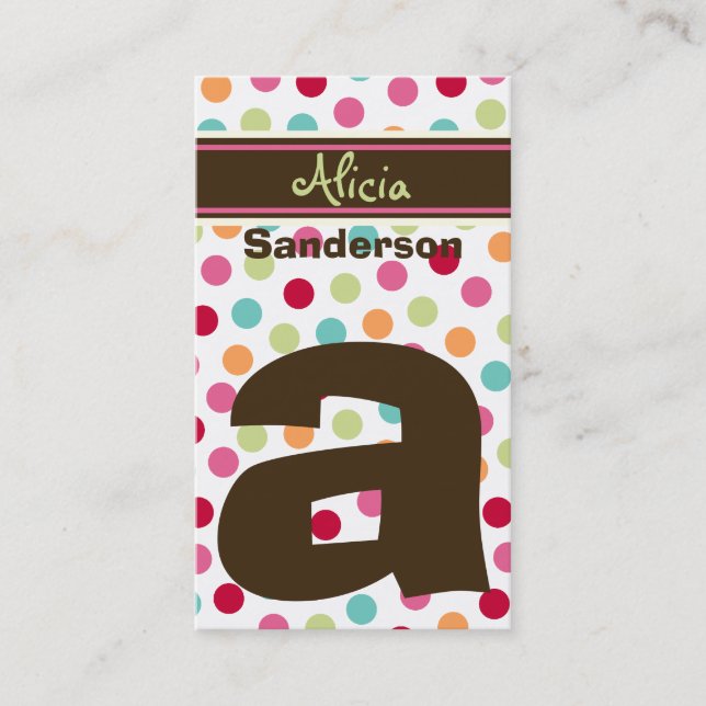 Polka Colour Candy Dots Monogram Alphabet Fun Cute Business Card (Front)