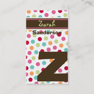 Polka Colour Candy Dots Monogram Alphabet Fun Cute Business Card