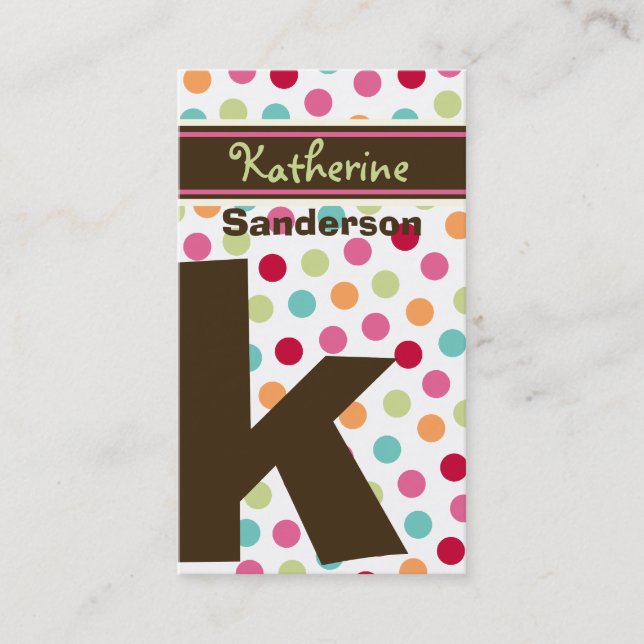 Polka Colour Candy Dots Monogram Alphabet Fun Cute Business Card (Front)
