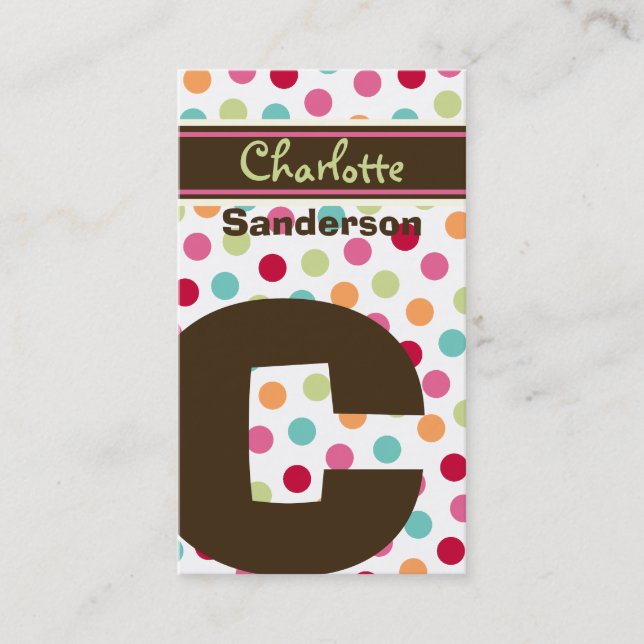 Polka Colour Candy Dots Monogram Alphabet Fun Cute Business Card (Front)