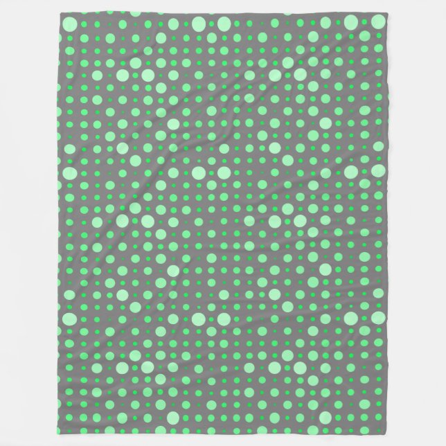 Polka Dot 02.Green. Grey BG Fleece Blanket (Front)