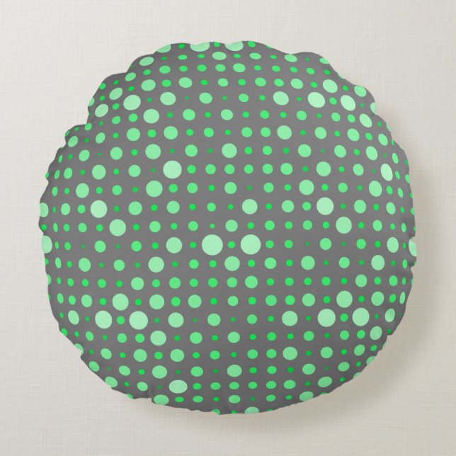 Polka Dot 02.Green. Grey BG Round Cushion (Front)